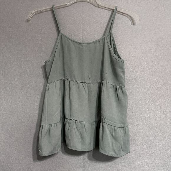 Paper Crane Crop Tank Top Size M Tiered Green Buttons Cottage Coquette Bohemian - Picture 2 of 5